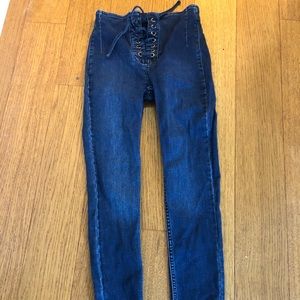 Free people CRVY high-rise lace-up skinny jeans